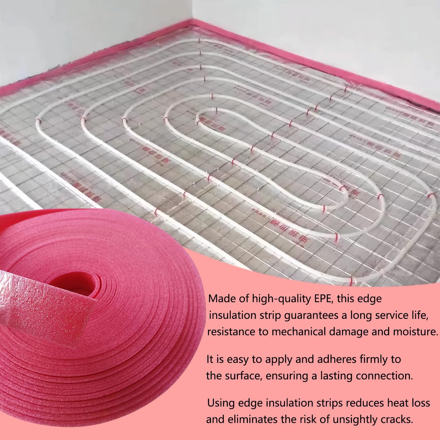 Pasek obwodowy do płytek samoprzylepnych 100 mm x 5 mm x 15 m do jastrychu, elastyczny pasek do ogrzewania podłogowego - 6