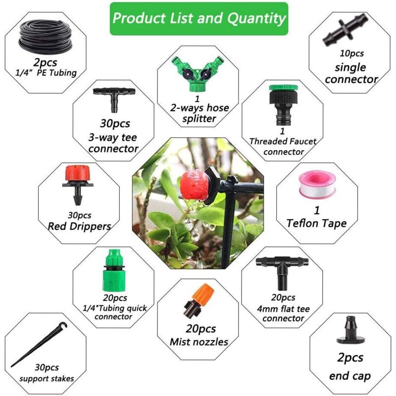 Kit d'irrigation goutte-à-goutte automatique 149 pièces, 30 m/100 pi, système d'arrosage automatique pour serre et jardin - 4
