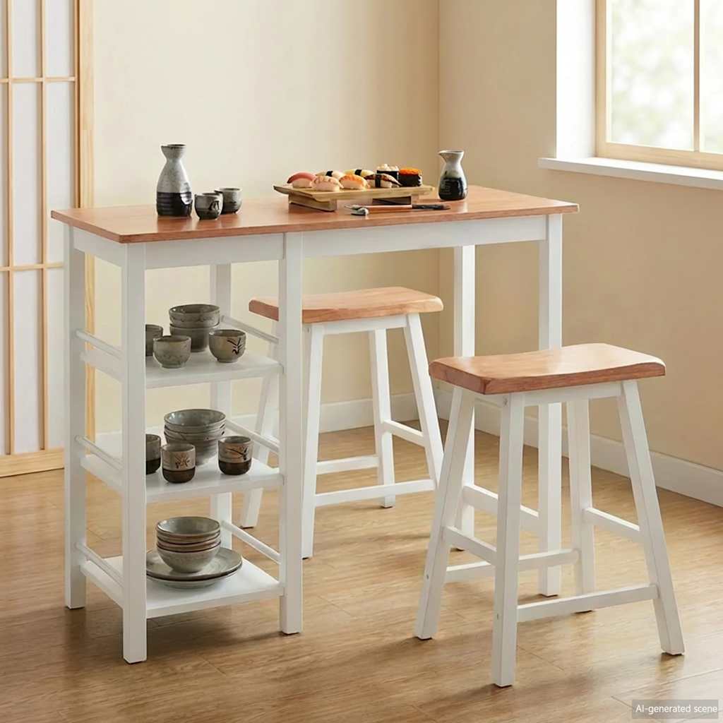 Vidaxl Conjunto De Mesa Alta De Cocina 3 Piezas Mdf Blanco , Leroy Merlin
