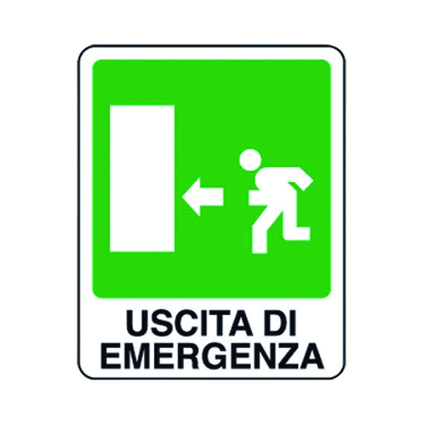 Cartello Uscita Di Emergenza Verso Sinistra - PVC 30x20 Cm - Autoadesivo O Con Fori - Resistente E Impermeabile