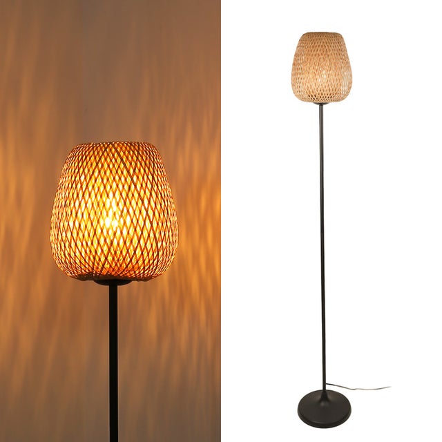 Lampe sur pied en bambou avec interrupteur sur câble, base E27 H158cm