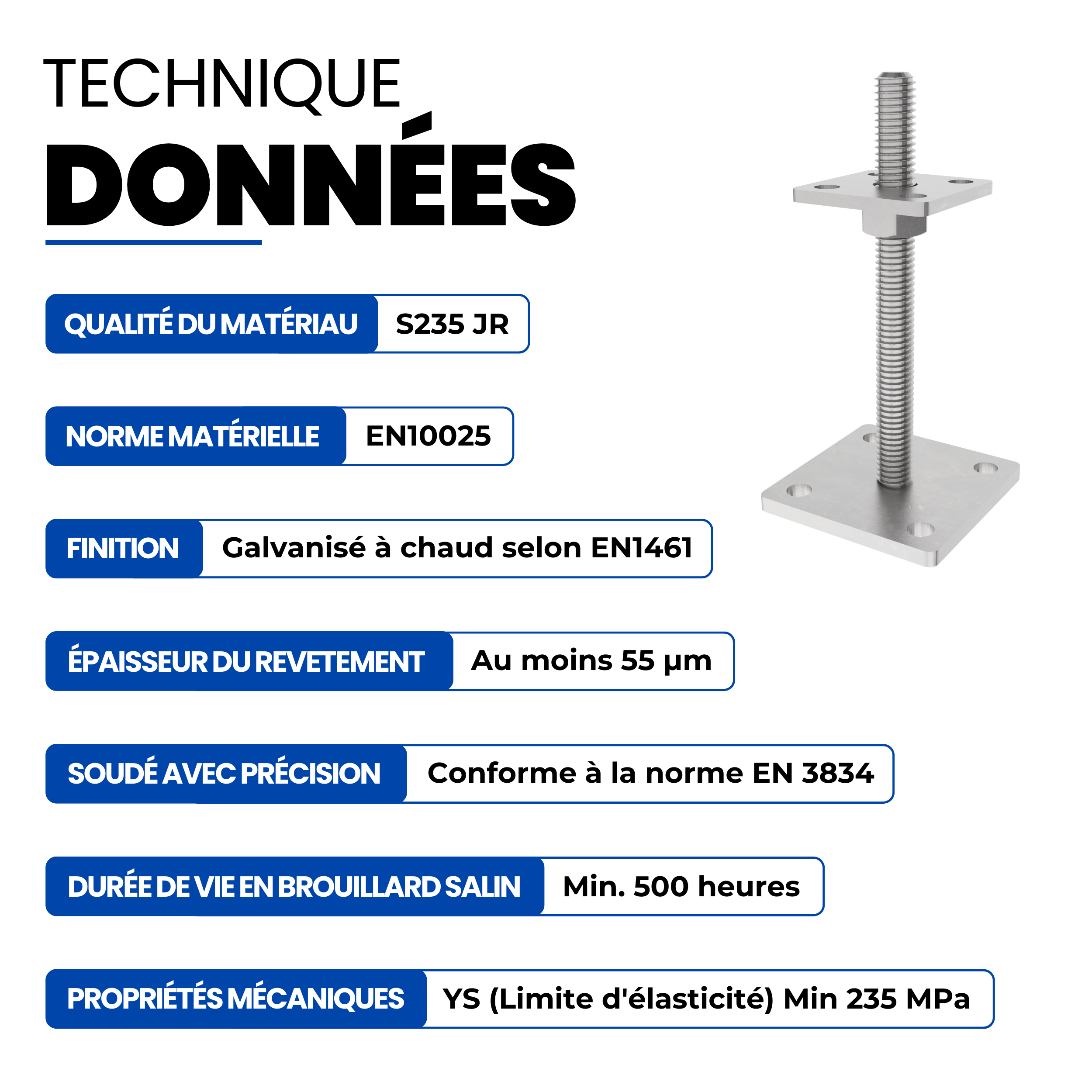 Support de poteau Galvanisé à chaud 70 x 70 mm | 30 - 130 mmhauteur reglable platine bois pied poteaux clôture GeZu Impex - 4