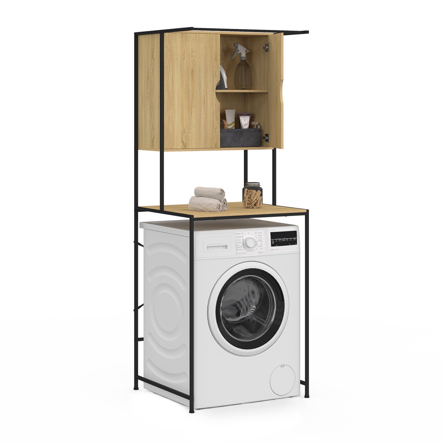 Meuble de rangement dessus machine à laver avec placard DETROIT design industriel - 4