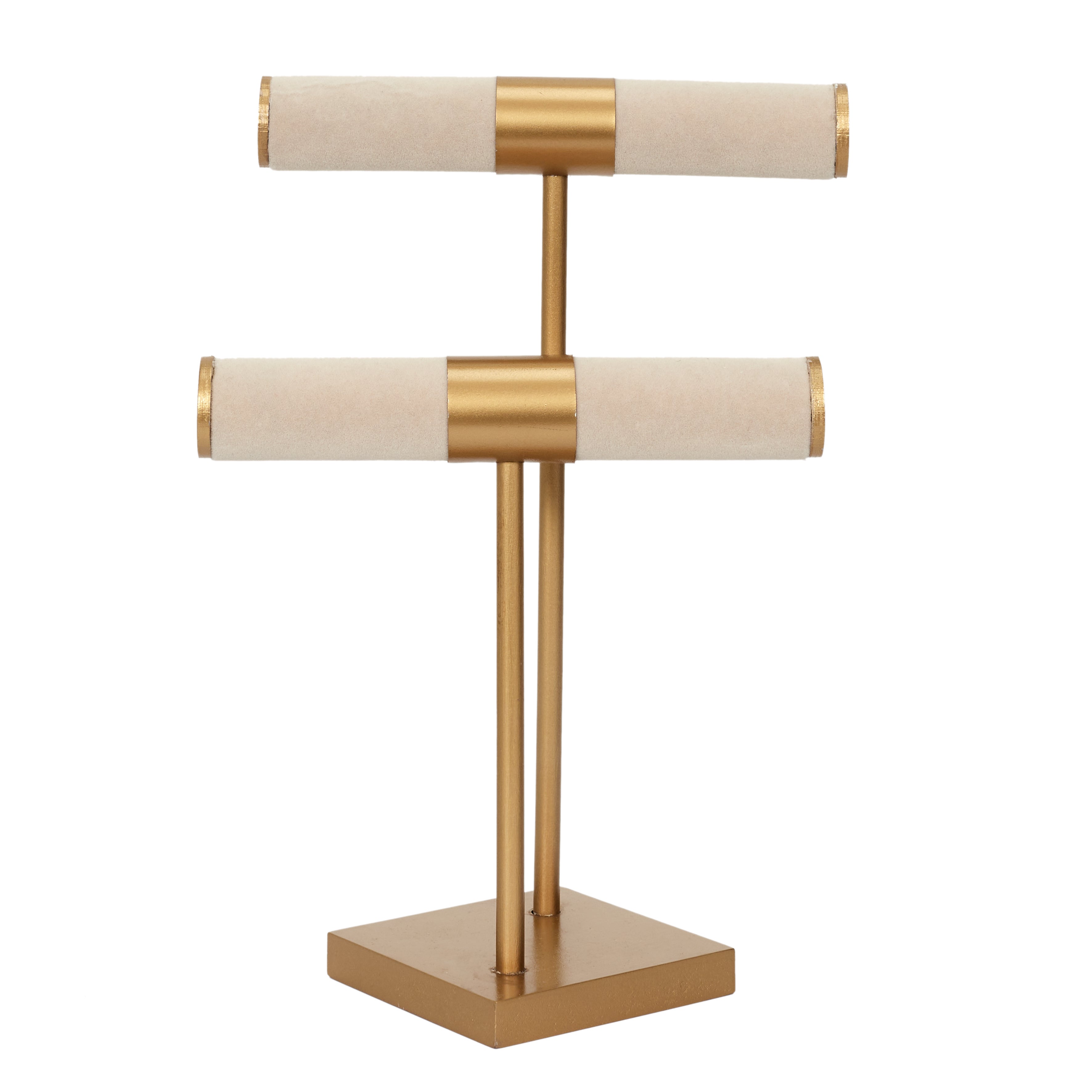 Porte-bijoux - Home Deco Factory - Double - Beige - Pied Doré - H29,5 X L21 X P14 Cm - 3