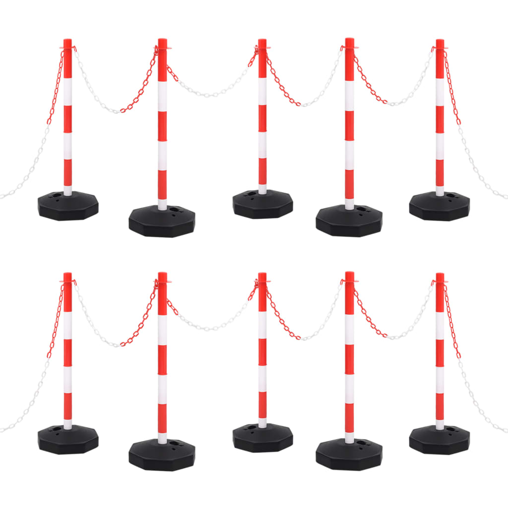 VidaXL Juego De 4 Postes De Barrera Con Cadena: Seguridad Portátil Para Aparcamientos Y Almacenes (20m, Plástico Rojo/Blanco)