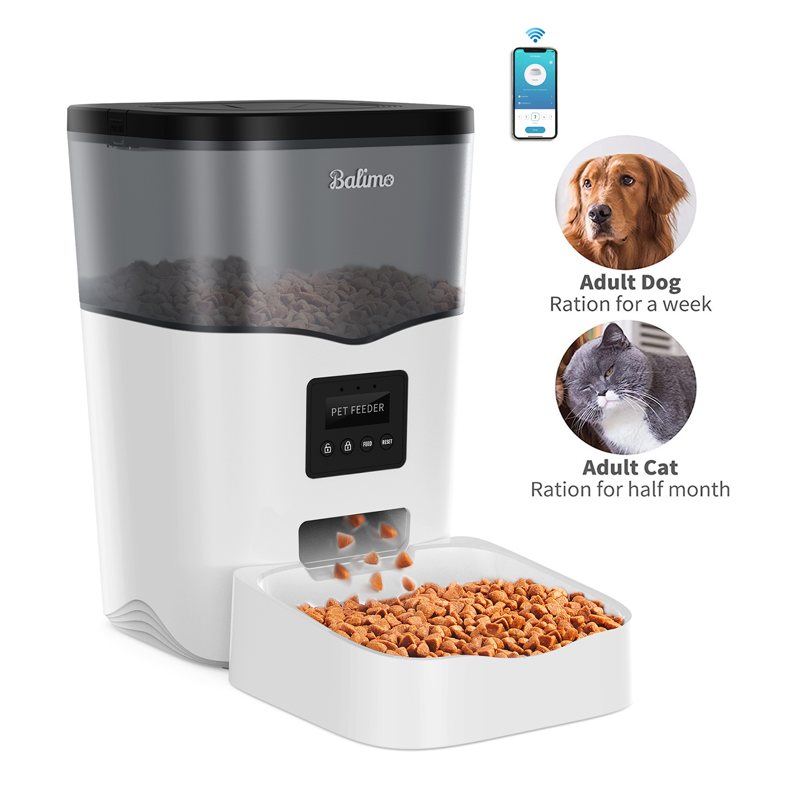 Balimo  Wifi Didistribuidor Croquetas 3L, Para Gatos/Perros Control Remoto Del Teléfono Móvil,Adaptador De Corriente/Batería, Función Grabación Negro , Leroy Merlin