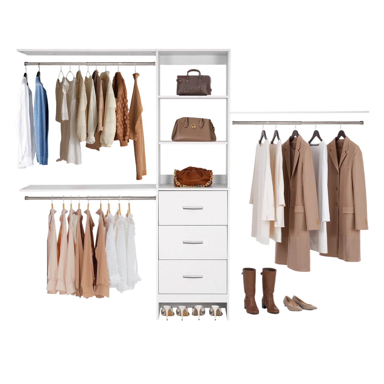 System szafkowy z szufladami VEVOR regulowany 1666 do 2556 mm bialy organizer do szafy sypialnia