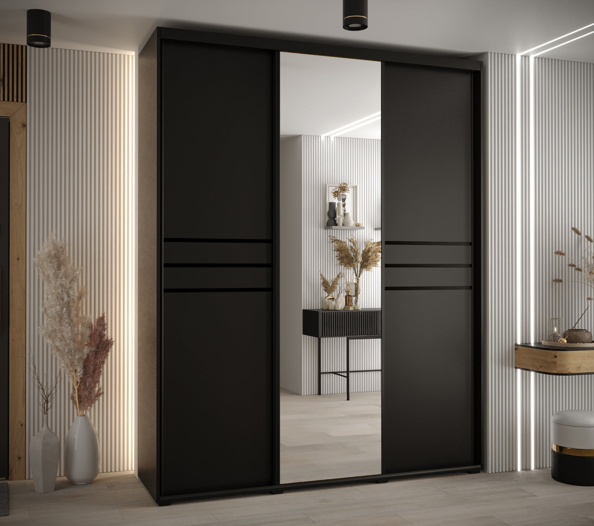 Szafa przesuwna z lustrem wysoka Davos 11 200 x 45 x 235,2 cm czarny + czarny + u. czarny - Abiks Meble - 2
