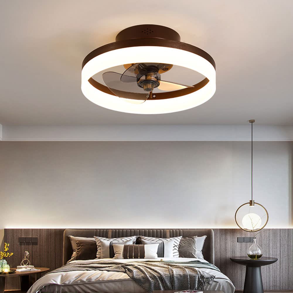 Ventiladores de teto de perfil baixo de 45 cm com luzes e comando, ventilador de teto regulável, montagem embutida, castanho - 2