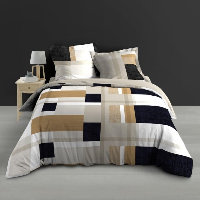 Housse de couette 260 x 240 cm percale de coton 78 fils + 2 taies Ulysse