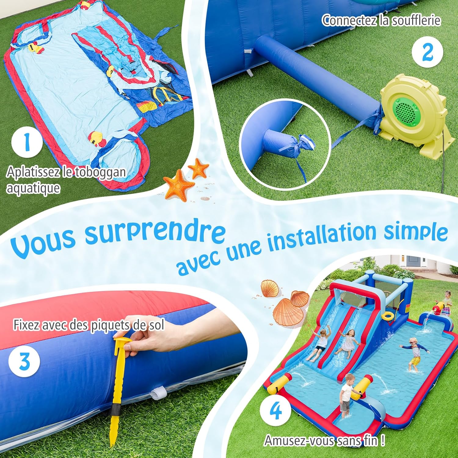 Estrutura insuflável 9 em 1 com escorregas aquáticos duplos e piscina, parque infantil insuflável com zona de saltos e 3 canhões de água, capa - 8