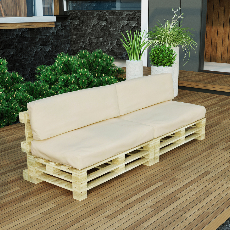 Coussins Palette Déhoussable Imperméable LOT x2 BANANAIR 120x80cm/120x40cm Beige - 2