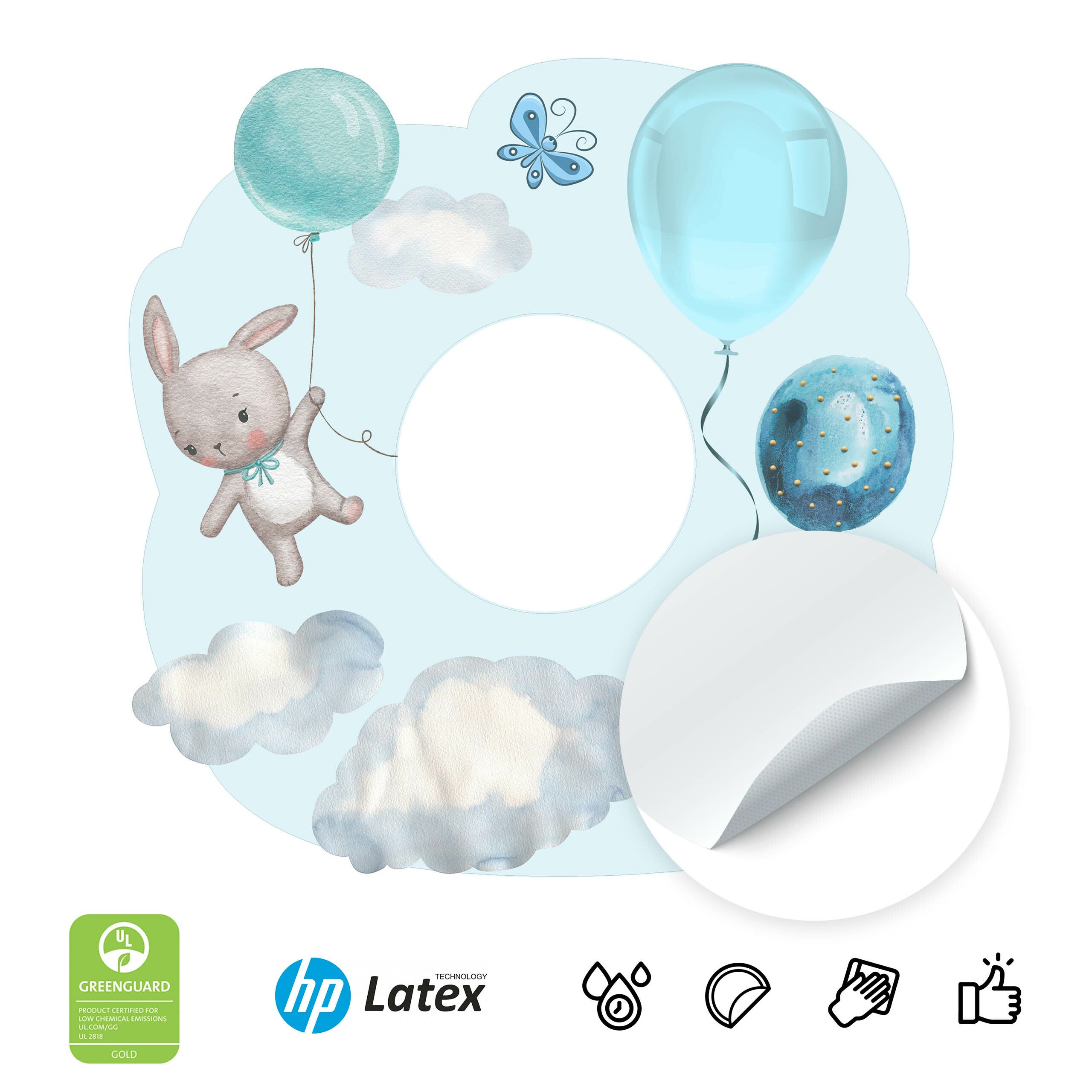 Adesivo per Interruttore CONIGLI Nuvole Palloncini 20x20 cm - 3