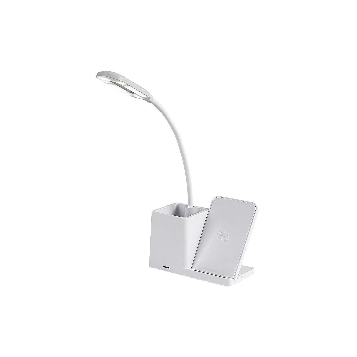 Lampka biurkowa nowoczesna biała regulowana z uchwytem na długopis i smartfona do biura ściemnialna zmienna barwa LED 4W USB CERIE Rabalux