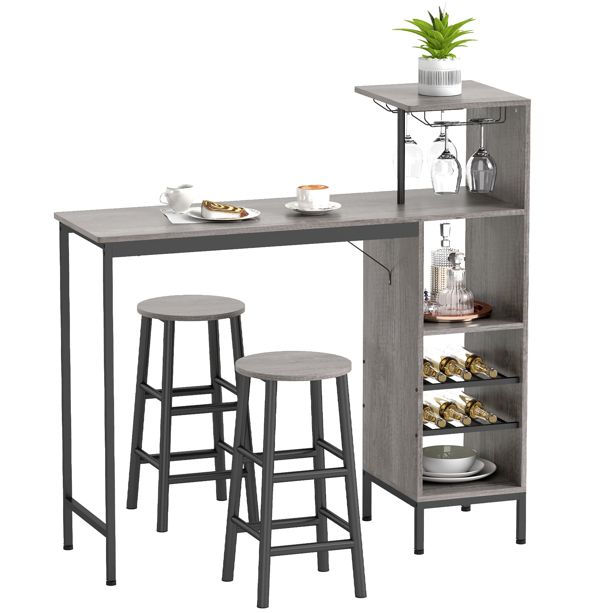 Table De Bar Avec Tabourets, Table à Manger Haute 95 CM, Mange Debout Avec Tabourets Pour 2 Personnes Cadre En Metal Marron Rustique 97646295