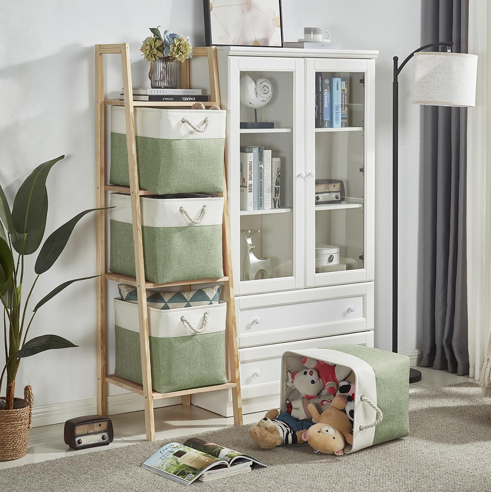 Lot de 3 cubes de rangement en tissu pour chambre d'enfant, placard, jouets, 28 x 28 x 28 cm (vert/blanc) - 6