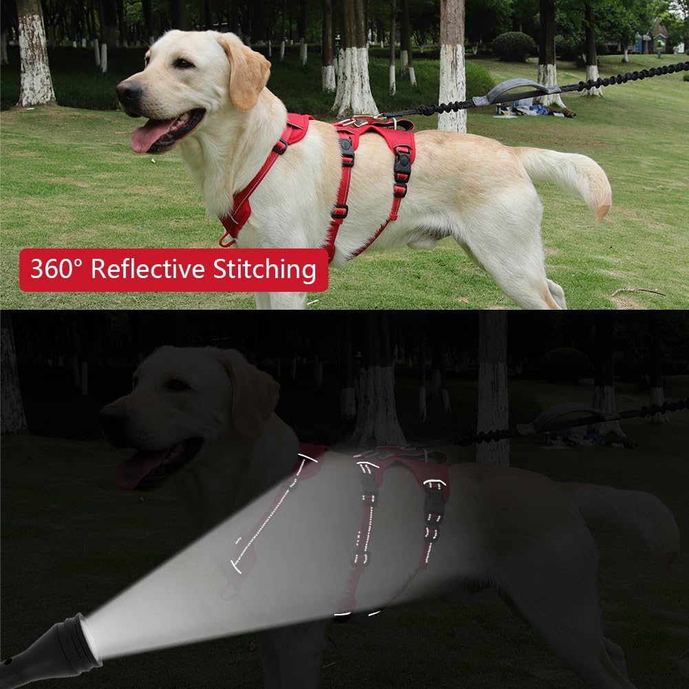 Metalic Rouge Harnais Anti-Traction Chien, Harnais Grand Chien Réfléchissant Réglable ...