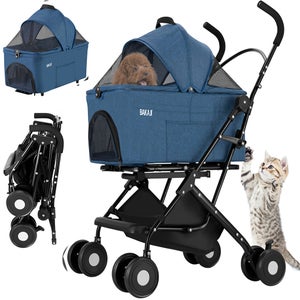 Passeggino Per Cani E Gatti Pieghevole 3 In 1 - Capacità 20 Kg, Misure 50x70x95 Cm, Blu, Con Borsa Trasporto
