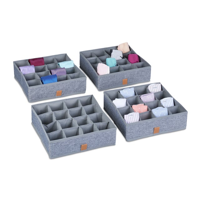 organiseurs sous-vêtements, lot de 4, pour chaussettes, cravates, foulards, boîtes de rangement, gris, Relaxdays