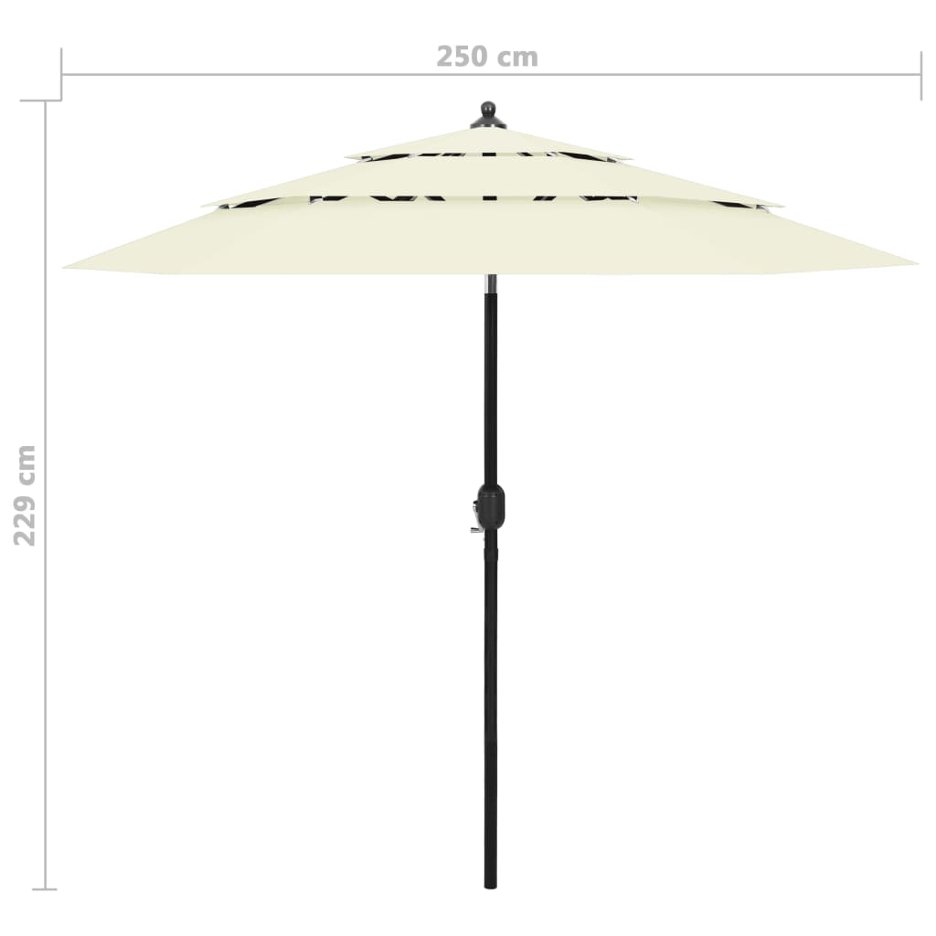 Parasol à 3 niveaux avec mât en aluminium Sable 2,5 m - 8