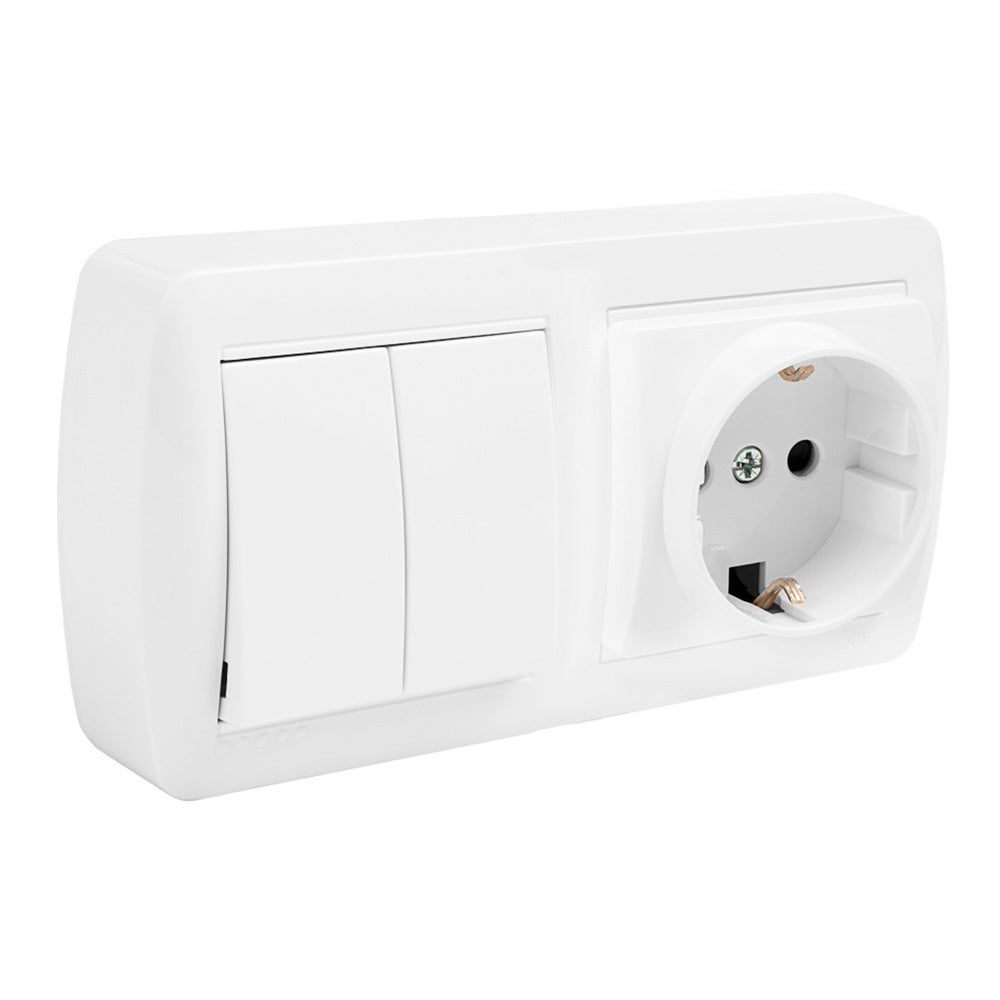 Base Schuko Bipolare con Doppio Interruttore t/tl e con Persiana 148x72x42mm Superficie Muro Solera MUR36U - 2