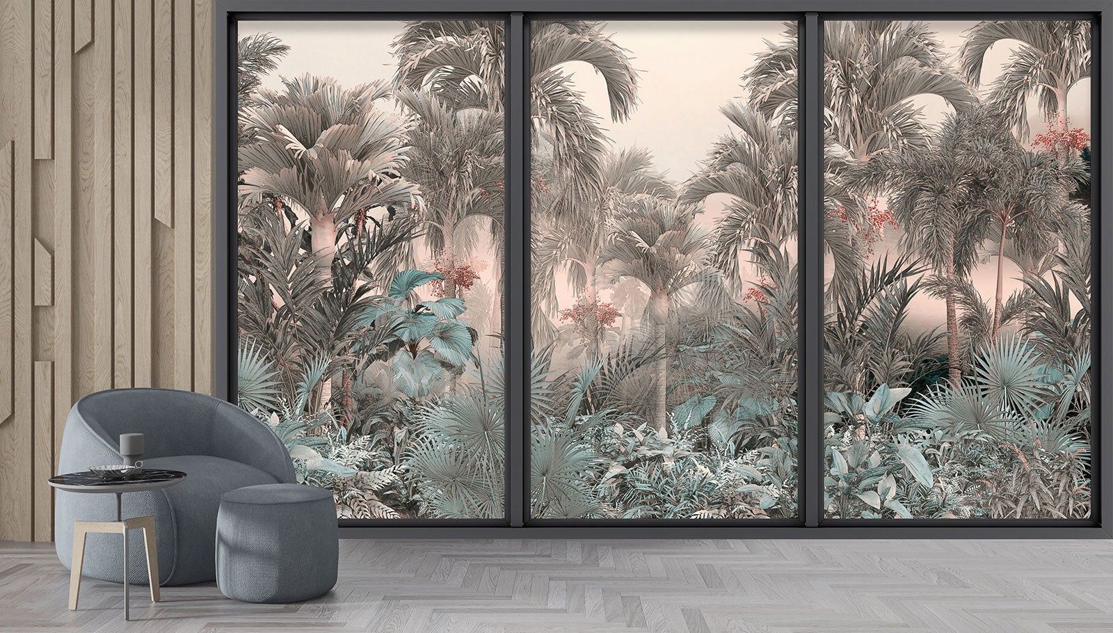Papier peint panoramique Trompe l'oeil baie vitrée - Forêt tropicale - Largeur 325 cm x Hauteur 195 cm - 4