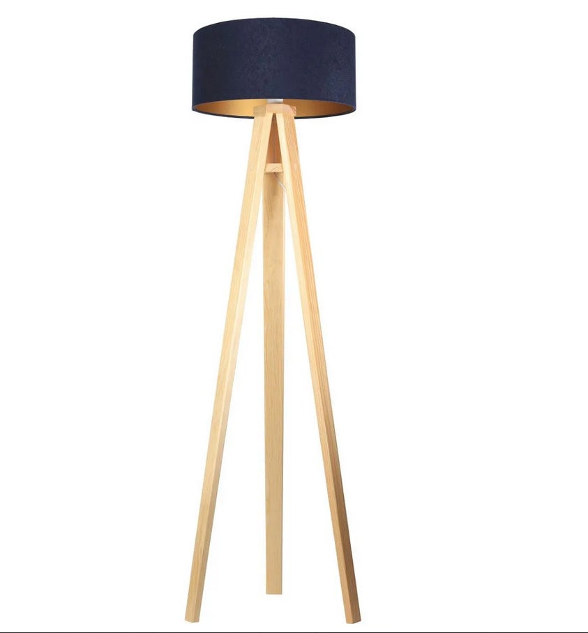 Lampa stojąca HOME 40 granatowa/złoty/sosna