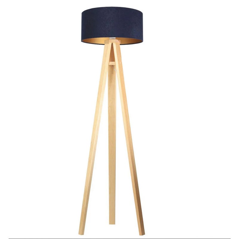 Lampa stojąca HOME 40 granatowa/złoty/sosna