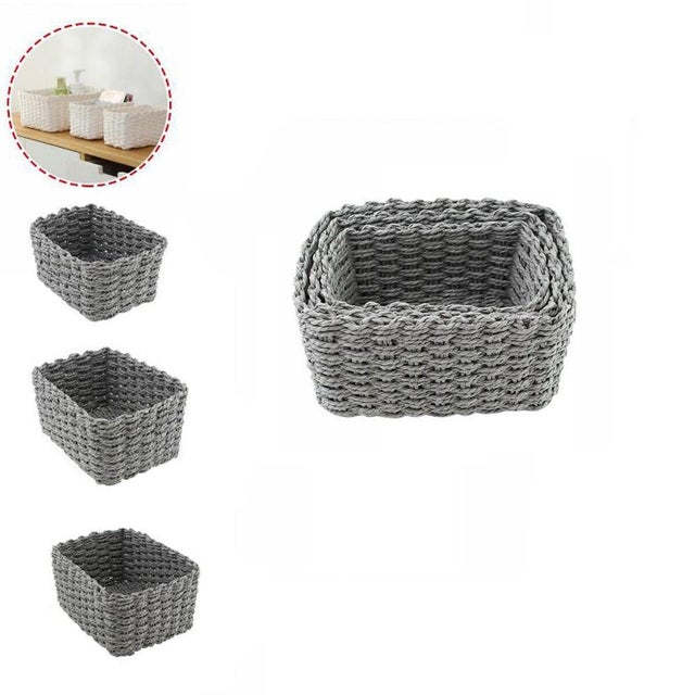 Cestino Portaoggetti Intrecciato 13x14cm | Contenitore Per Bagno O Casa, In Tessuto, Nero - Foto 3