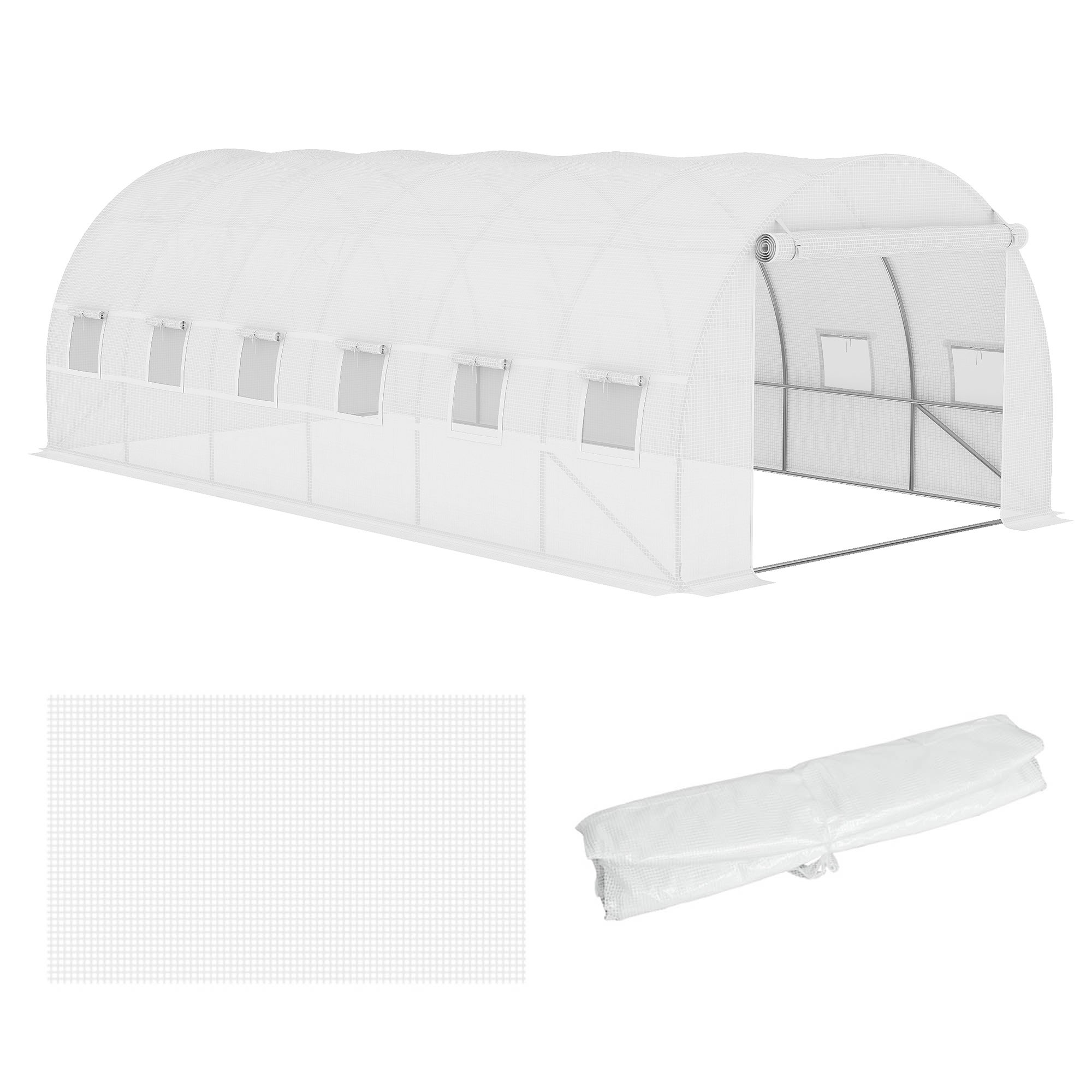 Bâche de Rechange Serre Tunnel 18 m², bâche 6L x 3l x 2H m PE Anti-UV imperméable 12 fenêtres + Porte Enroulable zippée - 2