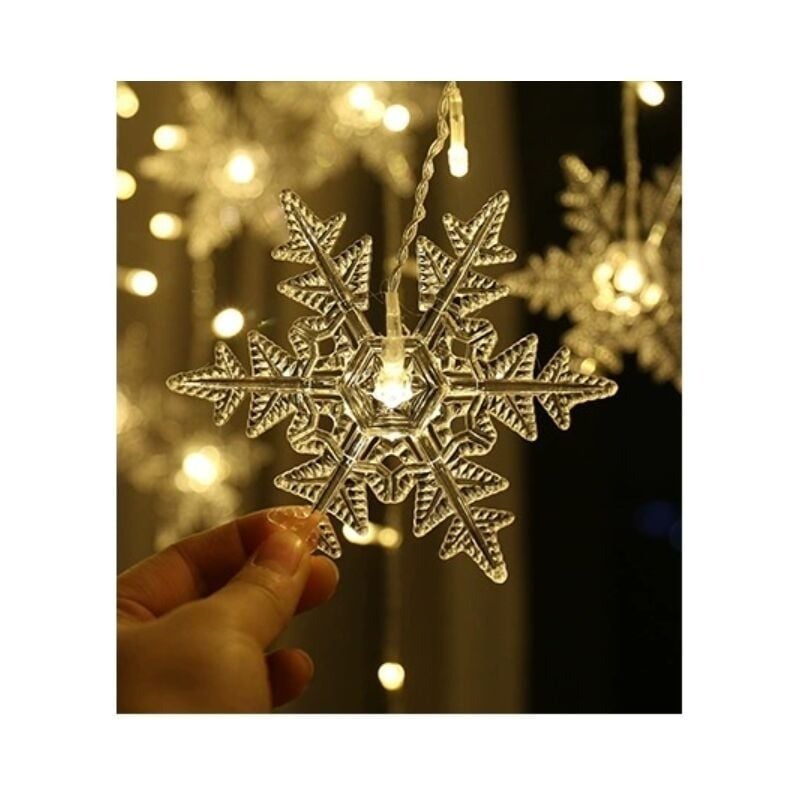 Guirlandes lumineuses, rideaux lumineux, 4 mètres de lumières de Noël à 96 LED en forme de flocon de neige avec 8 modes d'éclairage, blanc chaud - 5