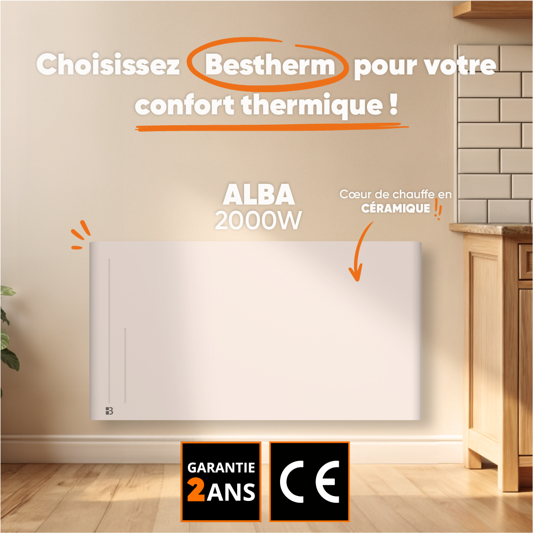 Radiateur électrique fixe à inertie sèche céramique 2000W Bestherm ALBA horizontal blanc - 3
