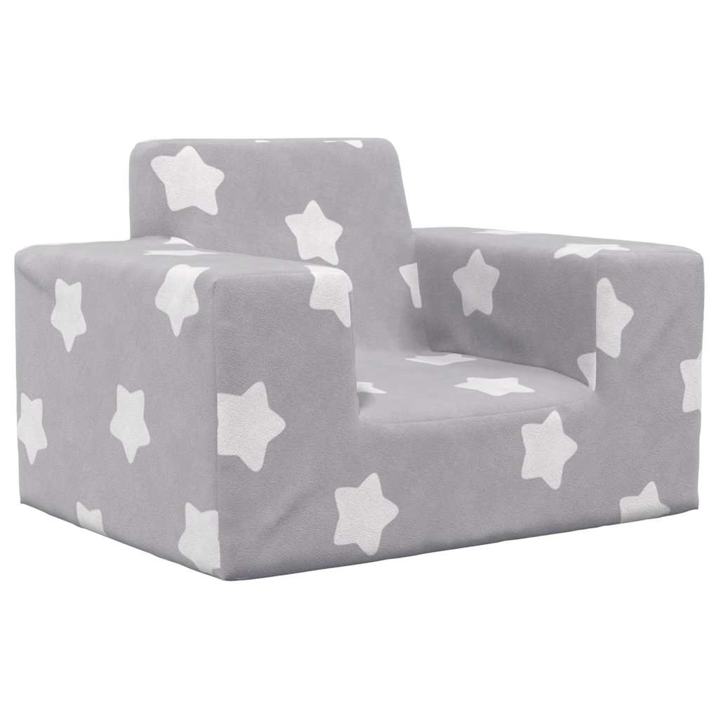 Canapé-lit Enfant Gris étoiles En Peluche Douce - Remplissage Mousse, Housse Amovible, 2 En 1 Fauteuil Ou Lit, Dimensions 54x(34-90)x45cm