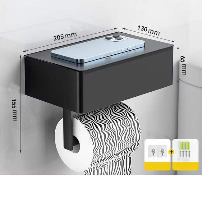 Portarrollos de papel higiénico con estante, dispensador y almacenamiento de toallitas desechables, organizador de pared para baño - 3