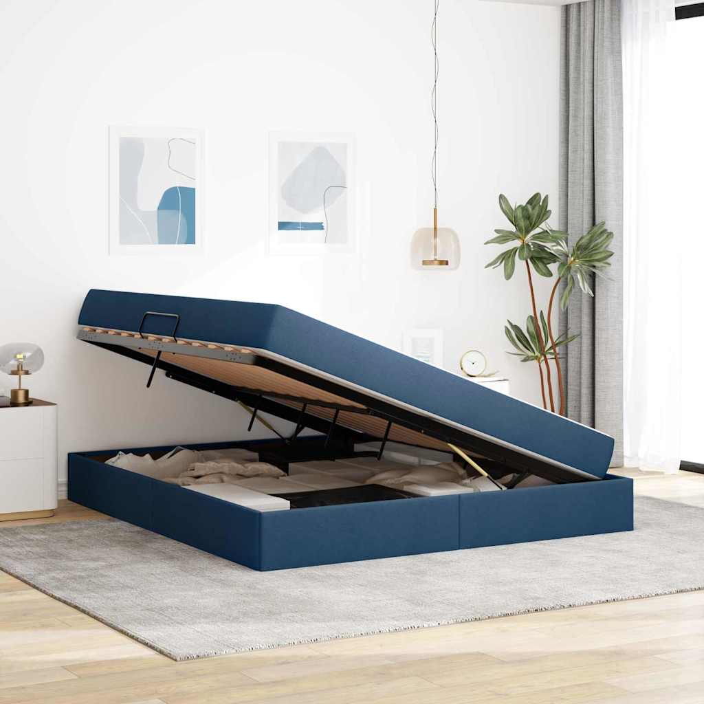 Lit avec rangement et matelas en polyester bleu pour la chambre, 180 × 200 cm - 4