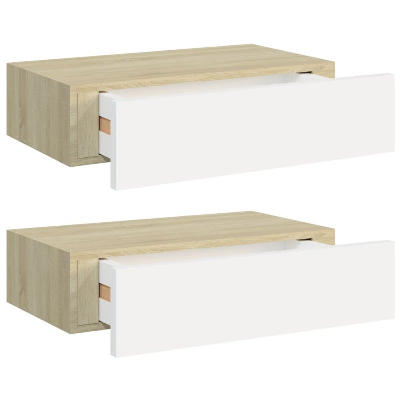 Étagères à tiroir murales 2 pcs Chêne et blanc 40x23,5x10cm MDF - 2