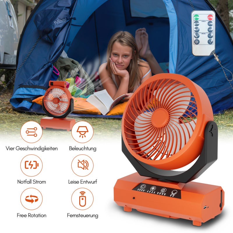 Ventilateur Lampe De Camping LED – 2 En 1, 400 Lumens, 3 Vitesses, 2400 MAh, Rechargeable USB, Aimanté, Crochet