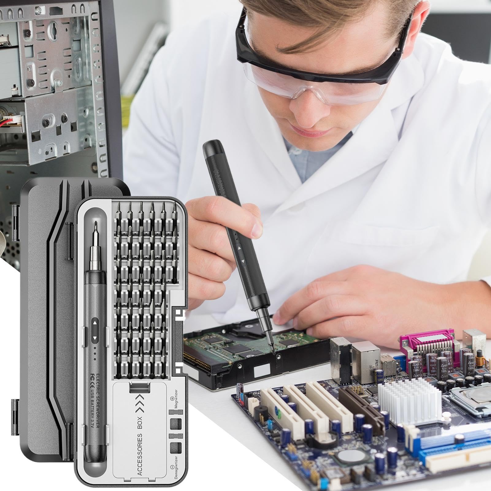 Jeu de tournevis électriques durables 46 en 1, ensemble d'outils portables, rechargeables, sans fil, couple élevé, réparation électronique, gris - 8