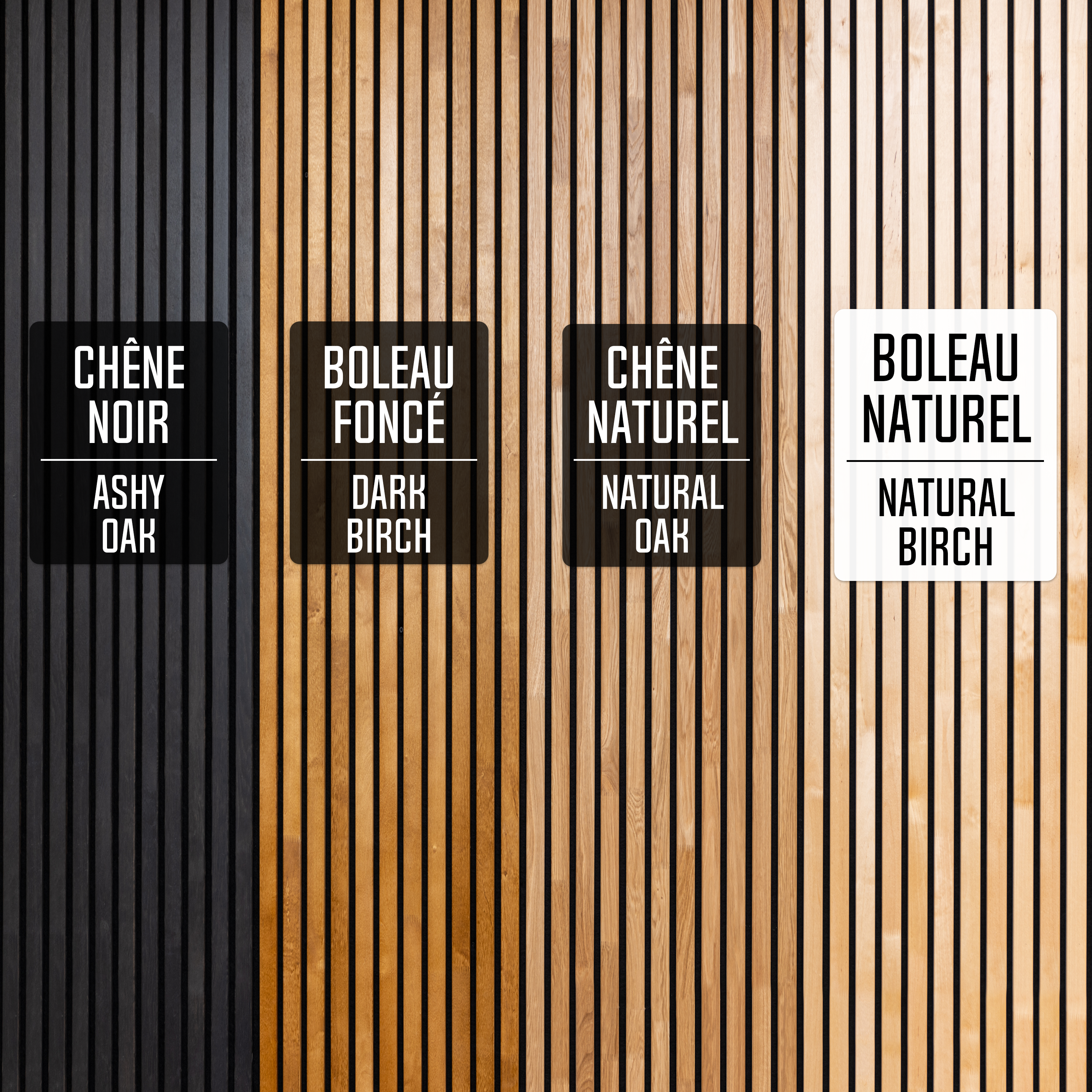 Lot de 2 Panneau Tasseau Acoustique en Bois - Bois de Bouleau Massif - 2400x600mm - Lattes 40mm, Support en Feutre Noir - 9