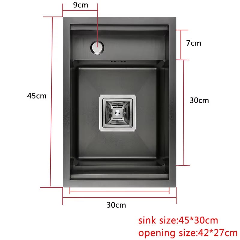 NICOLA Évier bar noir 45 x 30 cm en acier inoxydable, cuve simple ...