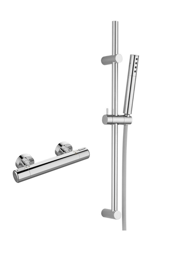 Pretto Ensemble de douche avec mitigeur thermostatique, Couleur: Chrome