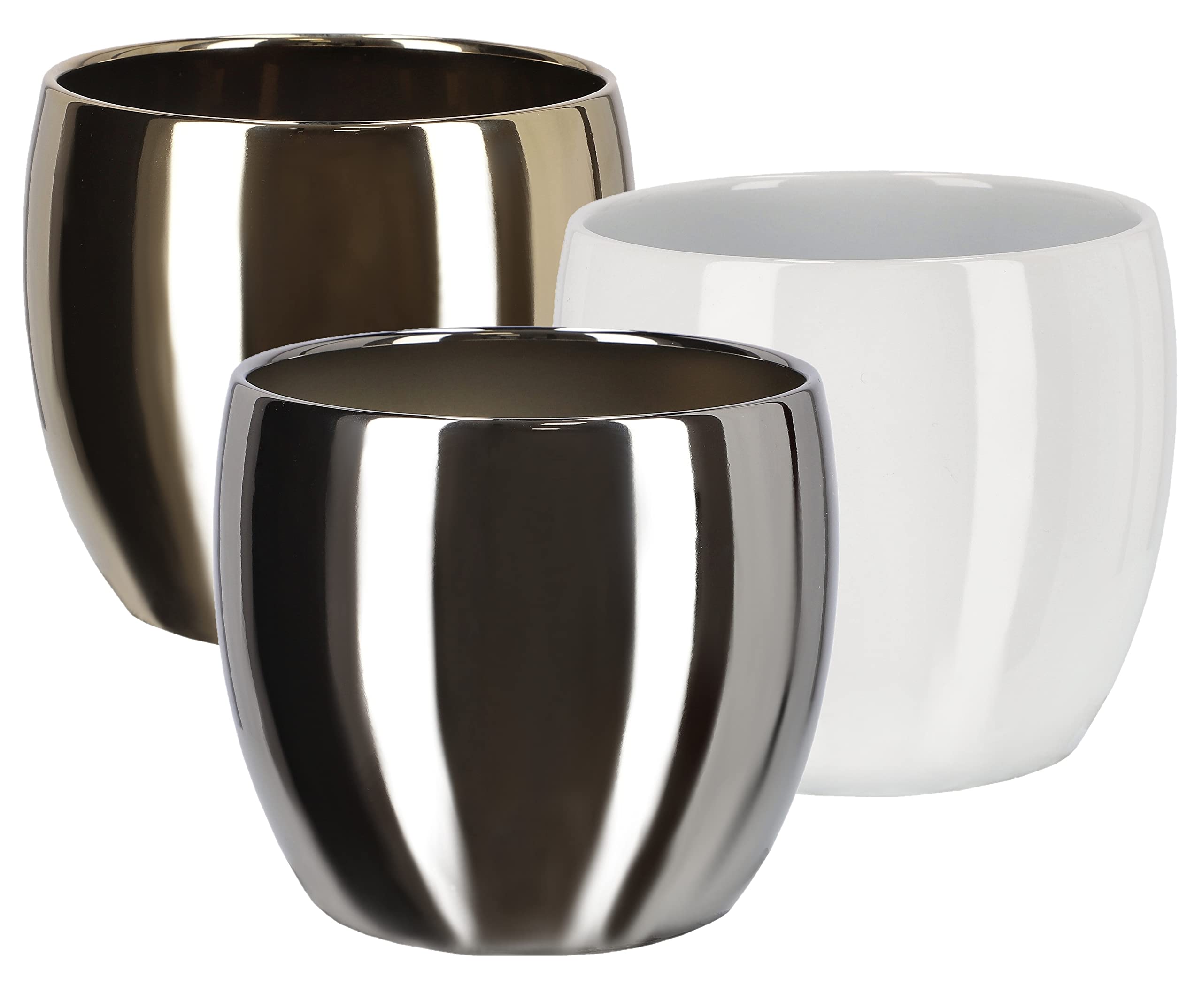 Zestaw 3x donica doniczka osłonka 13cm biała srebrna złota ceramika glamour - KOTARBAU