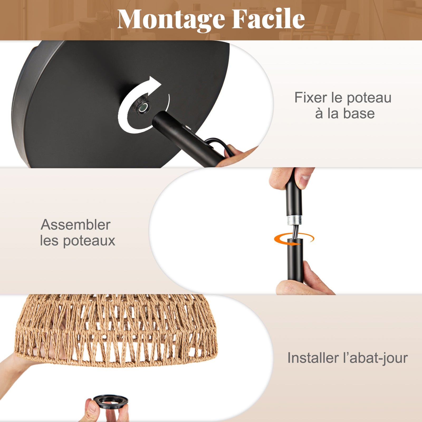Lampadaire Arc Moderne 160 CM avec Abat-Jour Suspendu, Douille Standard E26 et Interrupteur à Pédale, Lampe Debout pour Salon, Chambre - 6