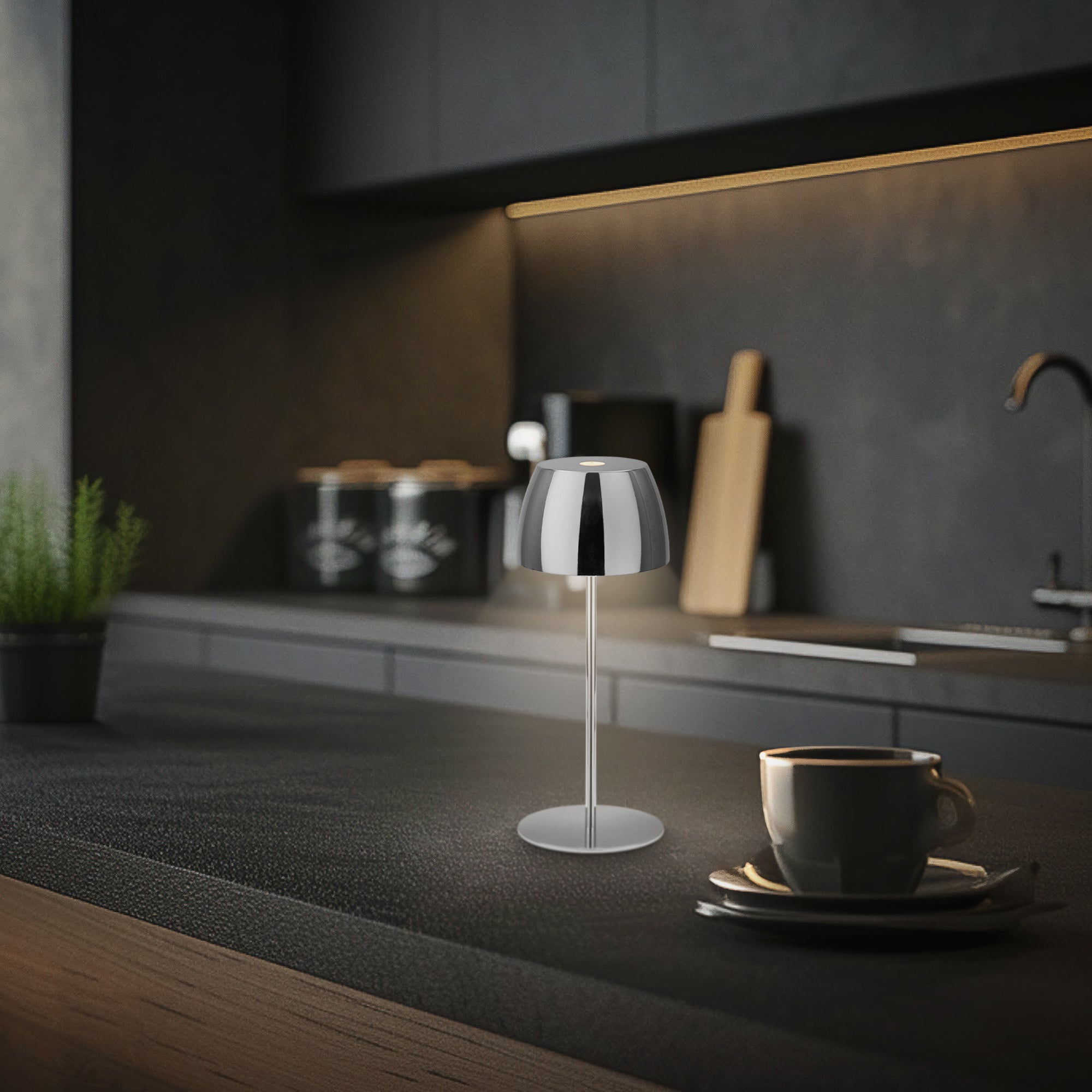 Briloner Serina Mini lampe de table LED sans fil IP44, Variable, tactile, protection contre les éclaboussures, sans fil, chrome, Ø8 x 20 cm - 6