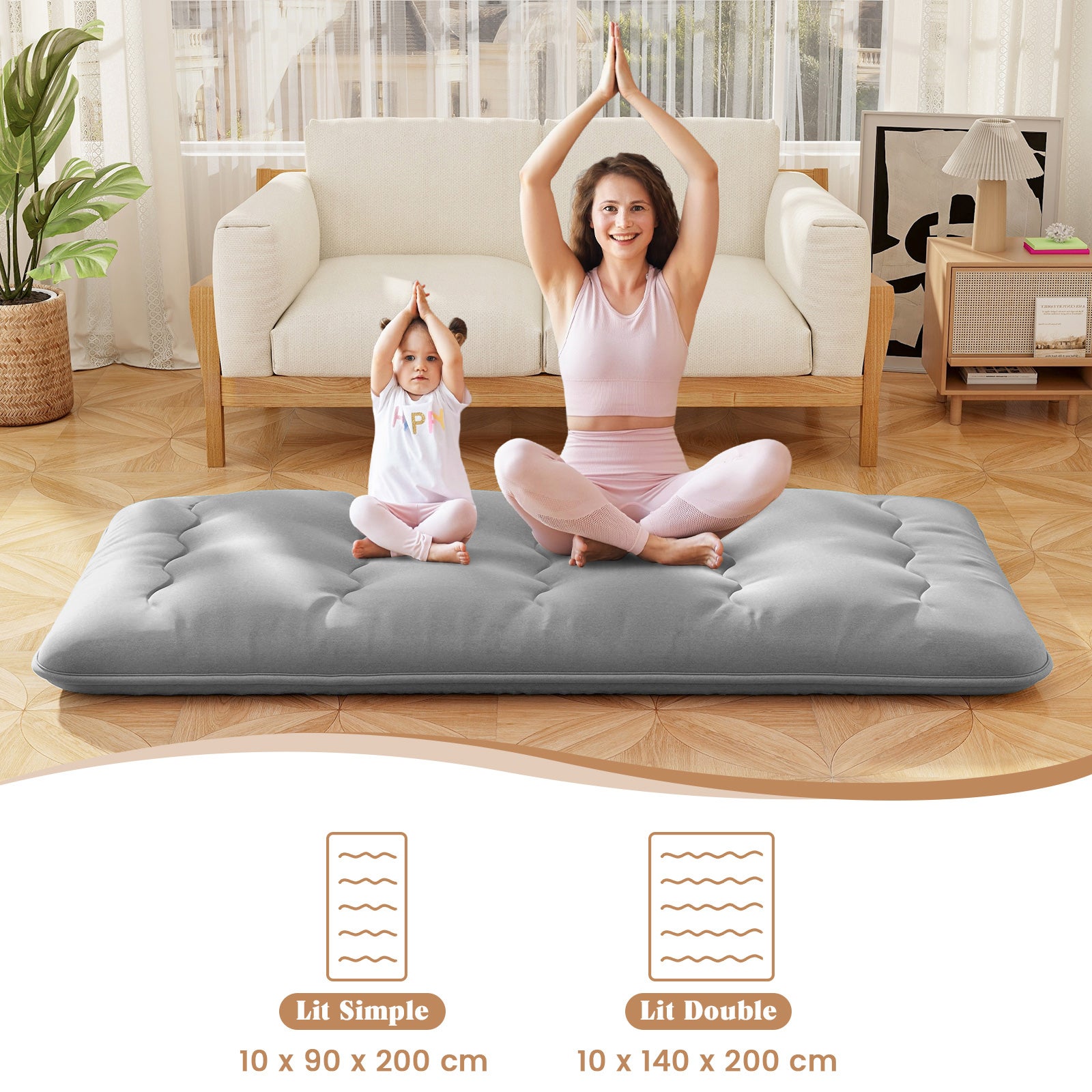 Matelas Futon Portable Pliable, Matelas Futon Japonais 90 x 200 cm, Housse Lavable,d'Invités (Gris) - 4