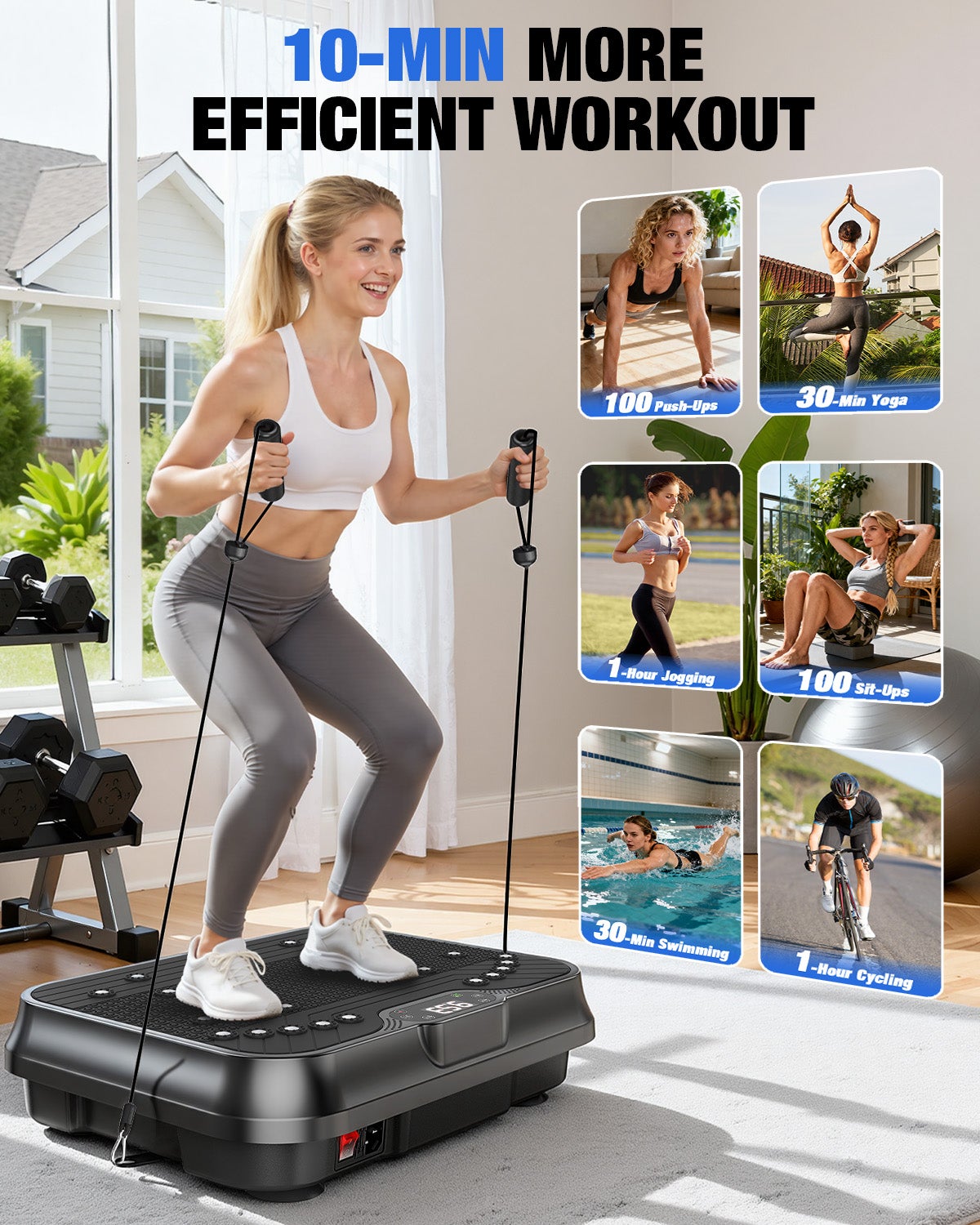 PLATAFORMA VIBRANTE, Potente plataforma vibratória muscular para musculação e escultura com controle remoto e cordão de tração - 4