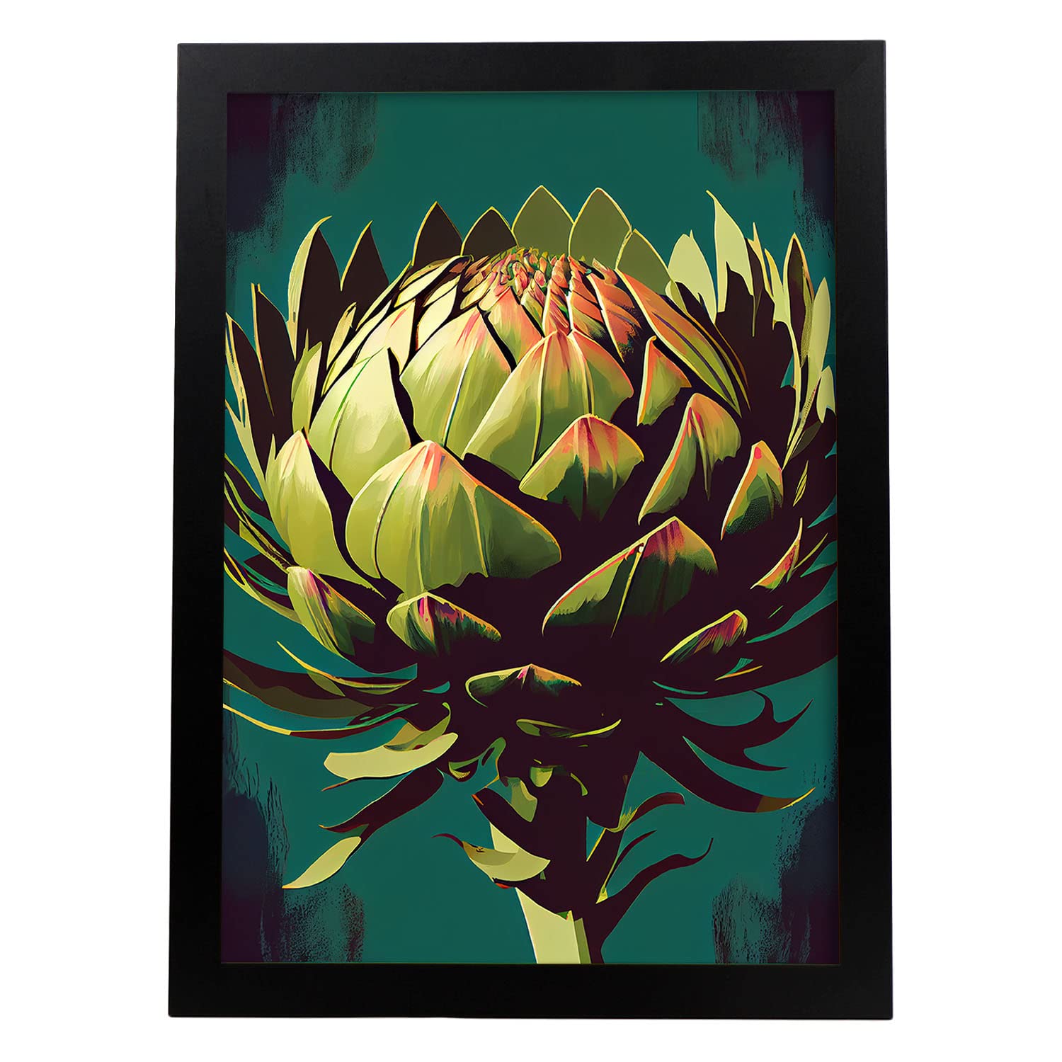 Nacnic poster de alcachofa a todo color ilustraciones de frutas verduras y comida sana en estilo arte urbano diseño moderno y a3 con marco negro