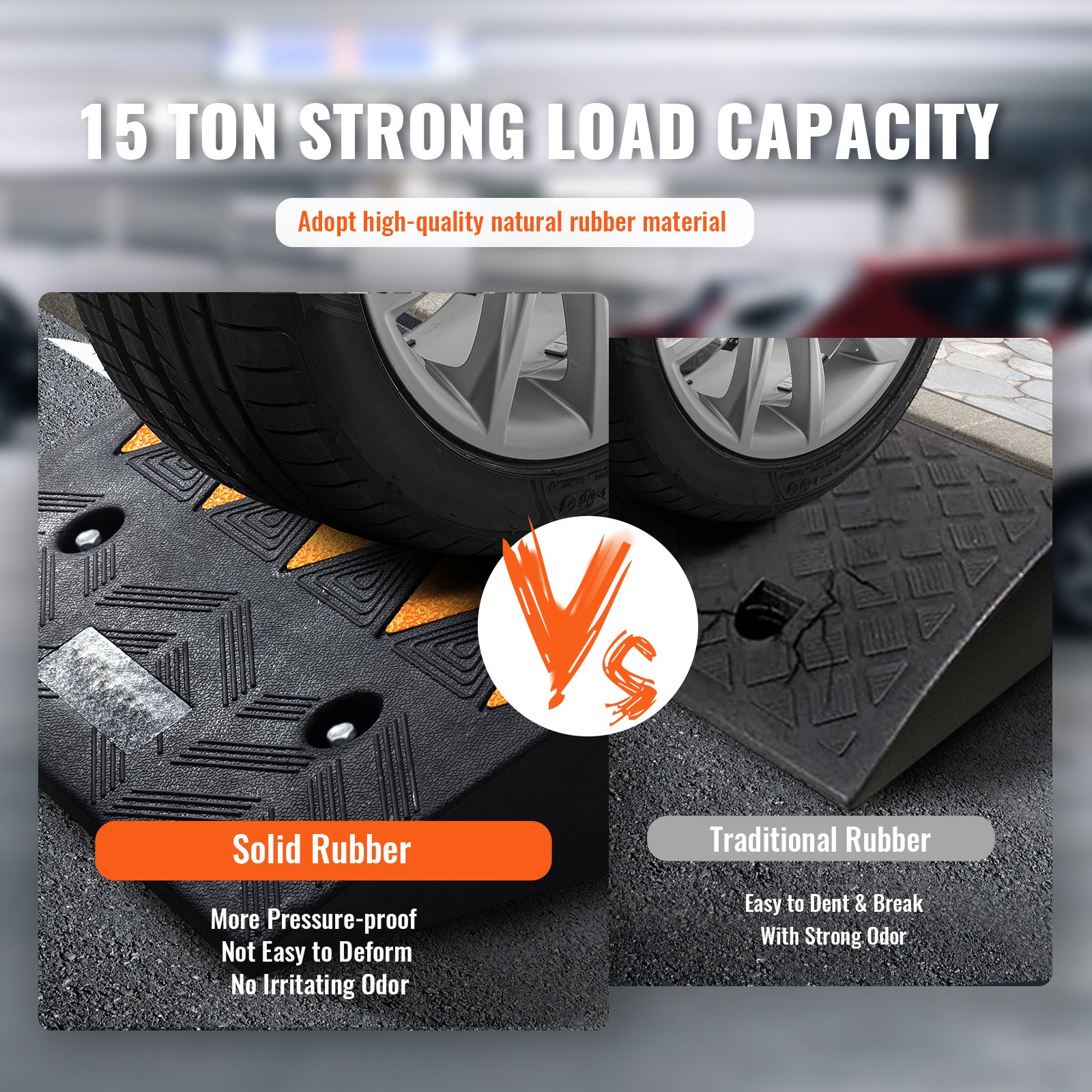 Lot 2 rampes trottoir en caoutchouc SucceBuy, hauteur 5 po, capacité charge 33 069 lb, rampes seuil pour allées, voitures, fauteuils roulants, vélos - 5
