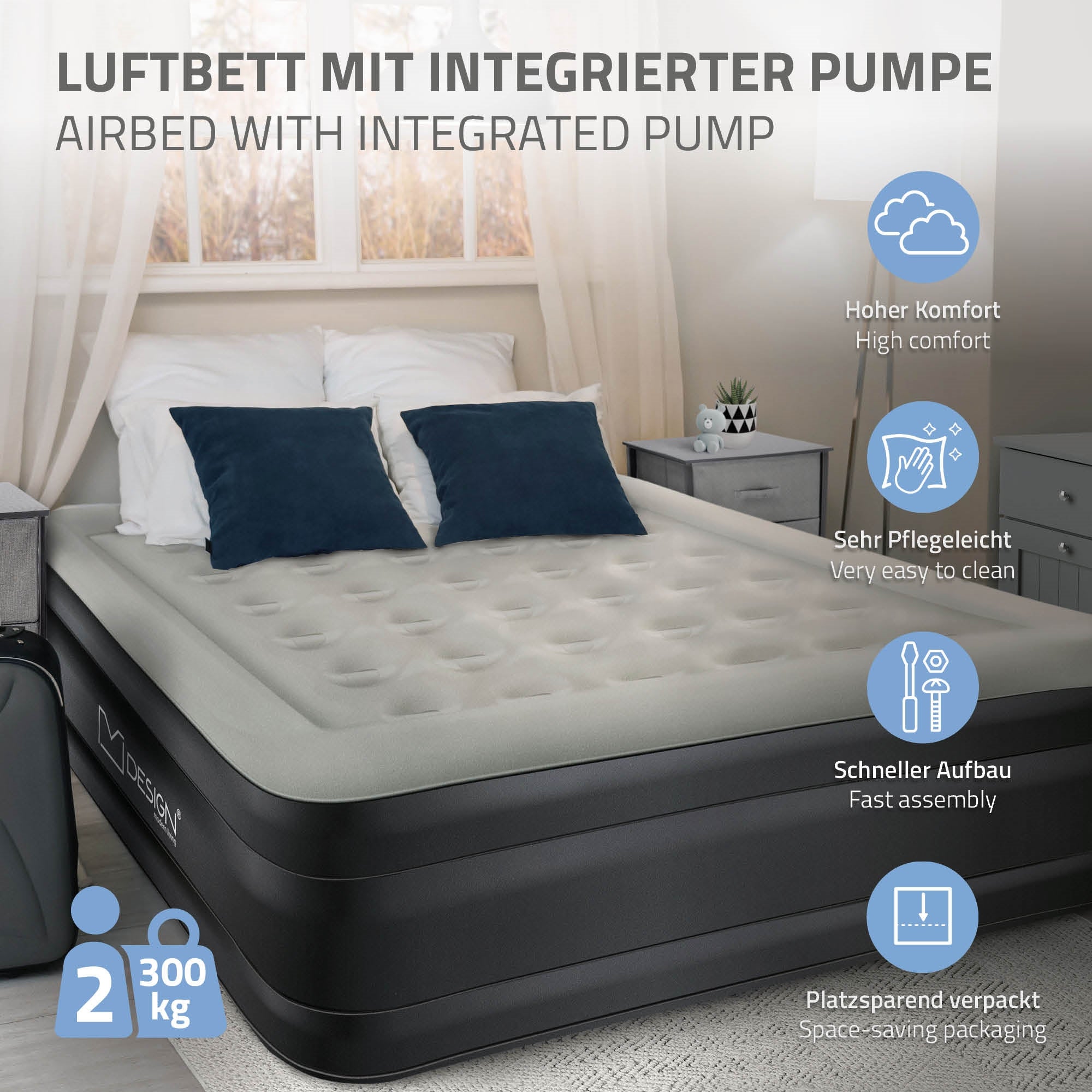 Matelas pneumatique 2 personnes 203 x 157 x 47 cm gris autogonflant avec pompe à air électrique et sac de transport imperméable fond antidérapant - 2