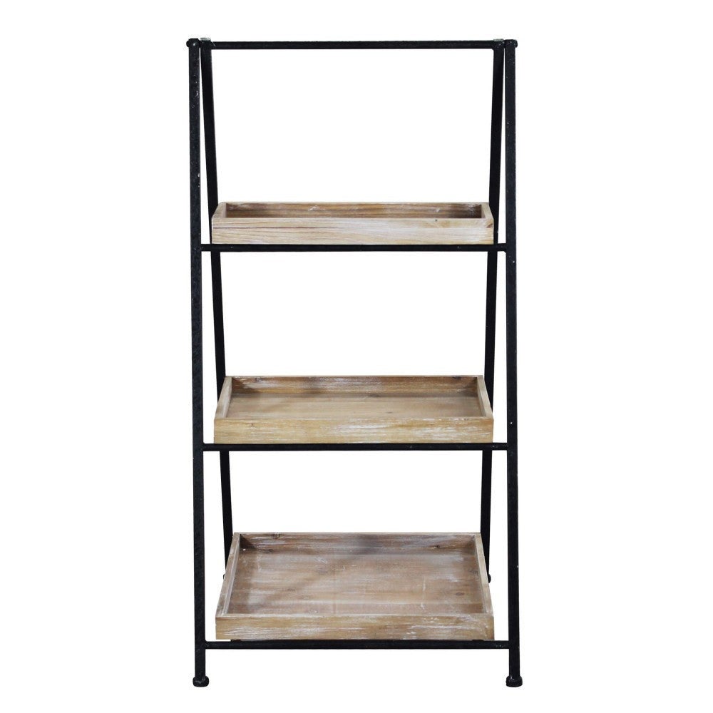 Box And Beyond Scaffale In Metallo Ed Eucalipto 184 Cm Con 3 Ripiani E Cassettiera In Cannage, FSC 70%, Nero